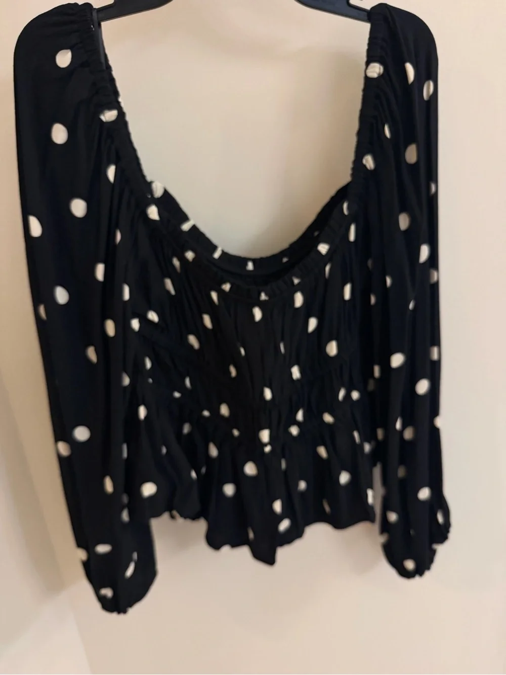 J. Crew Puff Sleeve Drapey Crepe Top in Polka Dots Size L